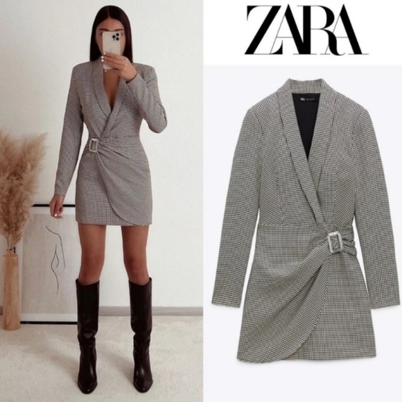 ZARA Mini Houndstooh Blazer Dress Bloggers Favorite NWT - Picture 1 of 12